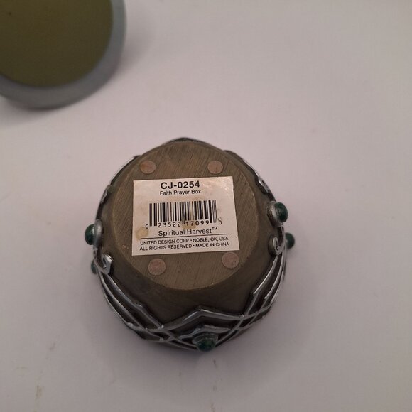 SPIRITUAL HARVEST FAITH PRAYER BOX GREEN JEWELED SILVER TONE - Picture 8 of 10